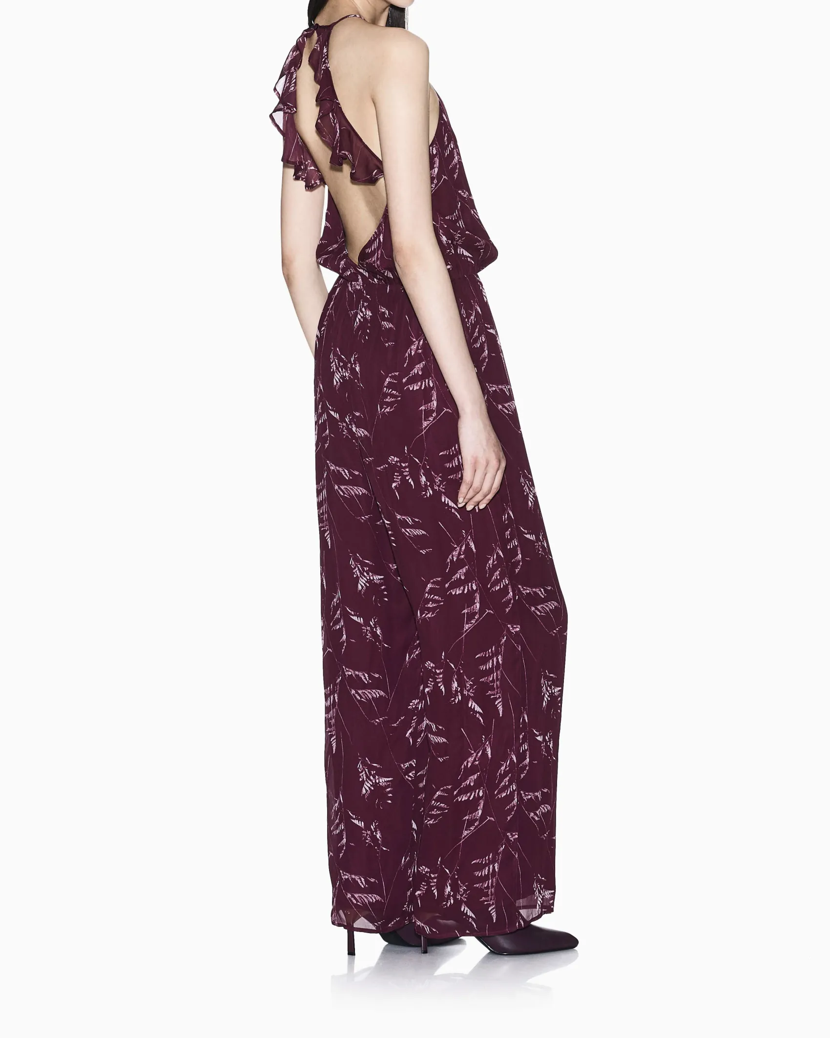 Abito Armani Exchange bordeaux in chiffon di viscosa con stampa grafica