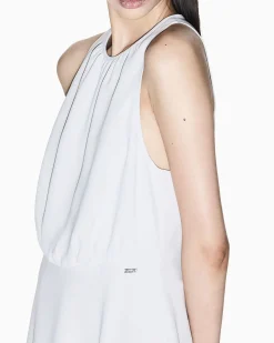 Abito Armani Exchange grigio chiaro in tessuto liscio con dettaglio arricciato