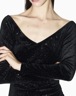 Abito Armani Exchange nero in tessuto elasticizzato con dettagli glitterati