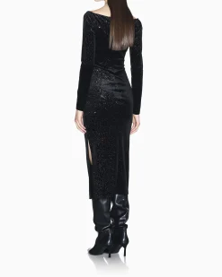 Abito Armani Exchange nero in tessuto elasticizzato con dettagli glitterati