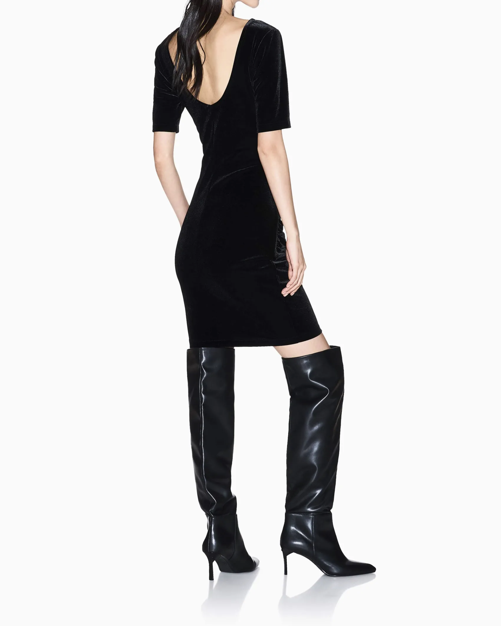 Abito Armani Exchange nero in tessuto elasticizzato effetto velluto