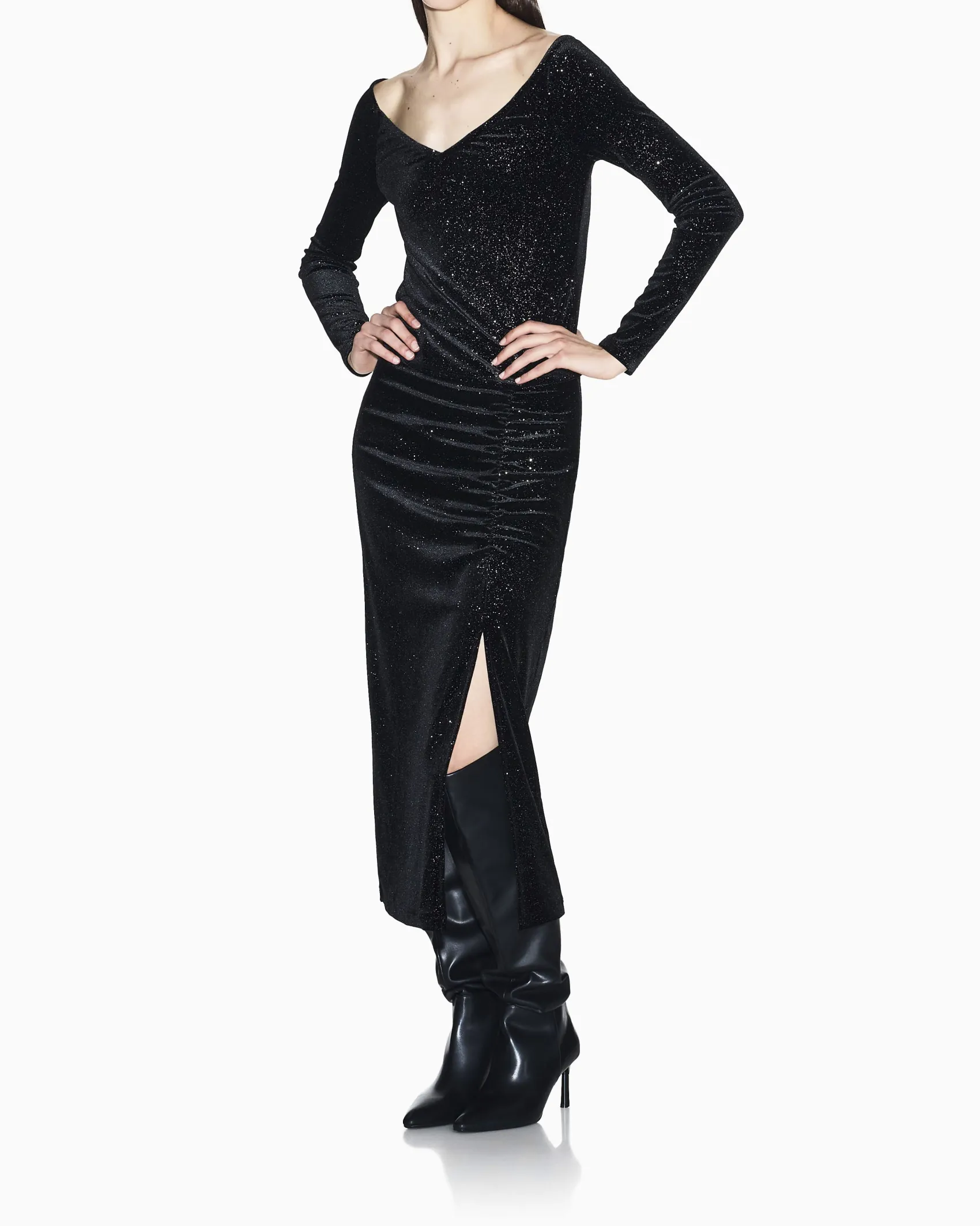 Abito Armani Exchange nero in tessuto elasticizzato con dettagli glitterati