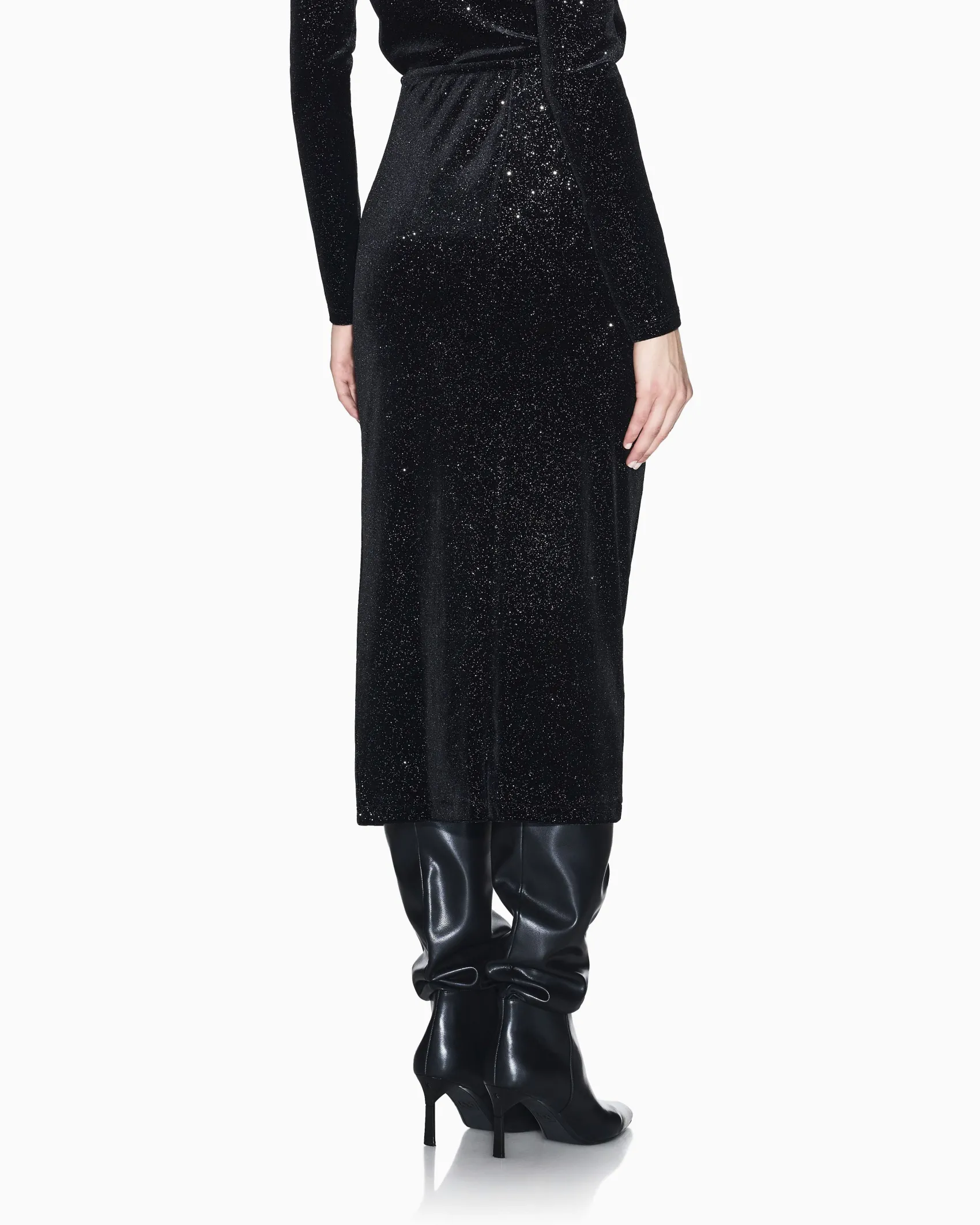 Abito Armani Exchange nero in tessuto elasticizzato con dettagli glitterati