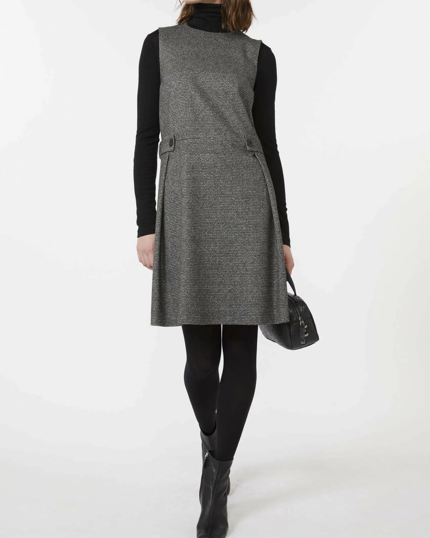 Abito corto in jersey di mista viscosa Weekend Max Mara a microfantasia grigia e nera senza maniche