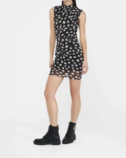 Abito corto Liu Jo Jeans nero in jersey stretch a pois