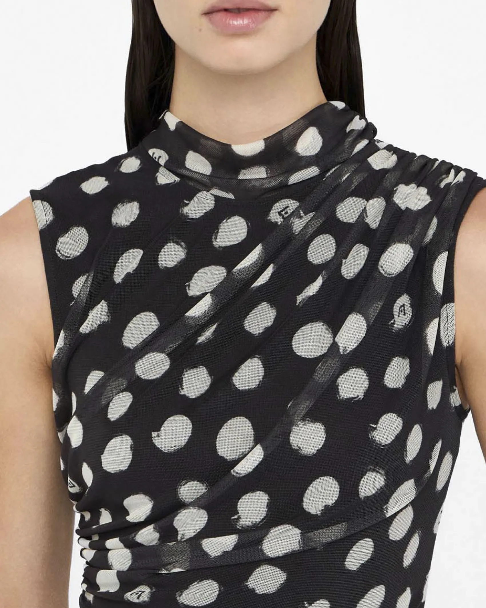 Abito corto Liu Jo Jeans nero in jersey stretch a pois