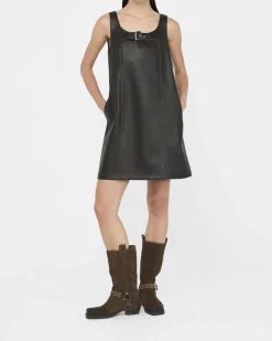 Abito corto Liu Jo Jeans marrone in tessuto spalmato con fibbia