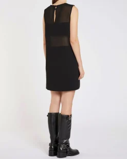 Abito corto nero Marella 365 crêpe envers satin senza maniche con inserto in georgette semitrasparente