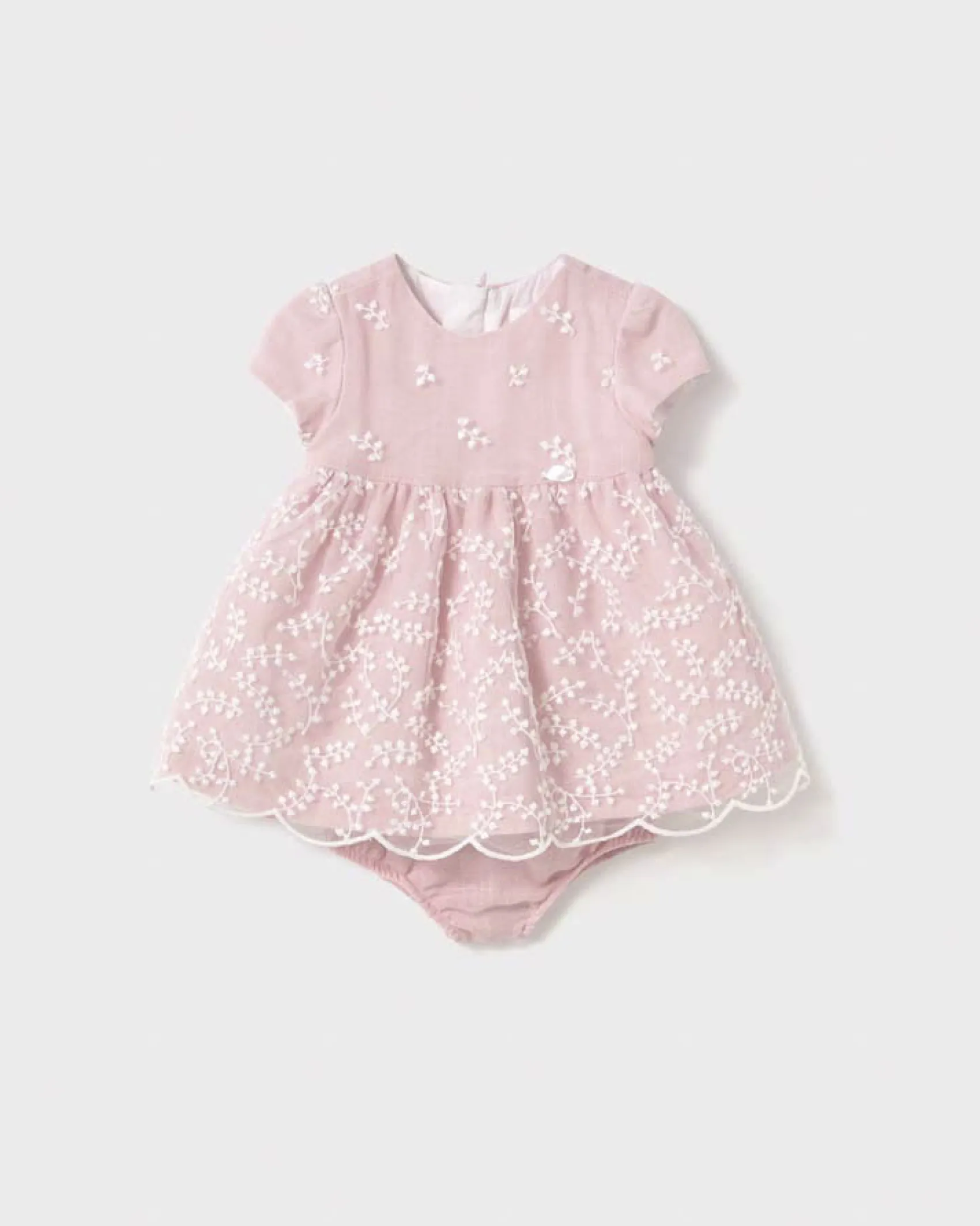 Abito fit and flare rosa con tulle e ricamo a fiori all-over