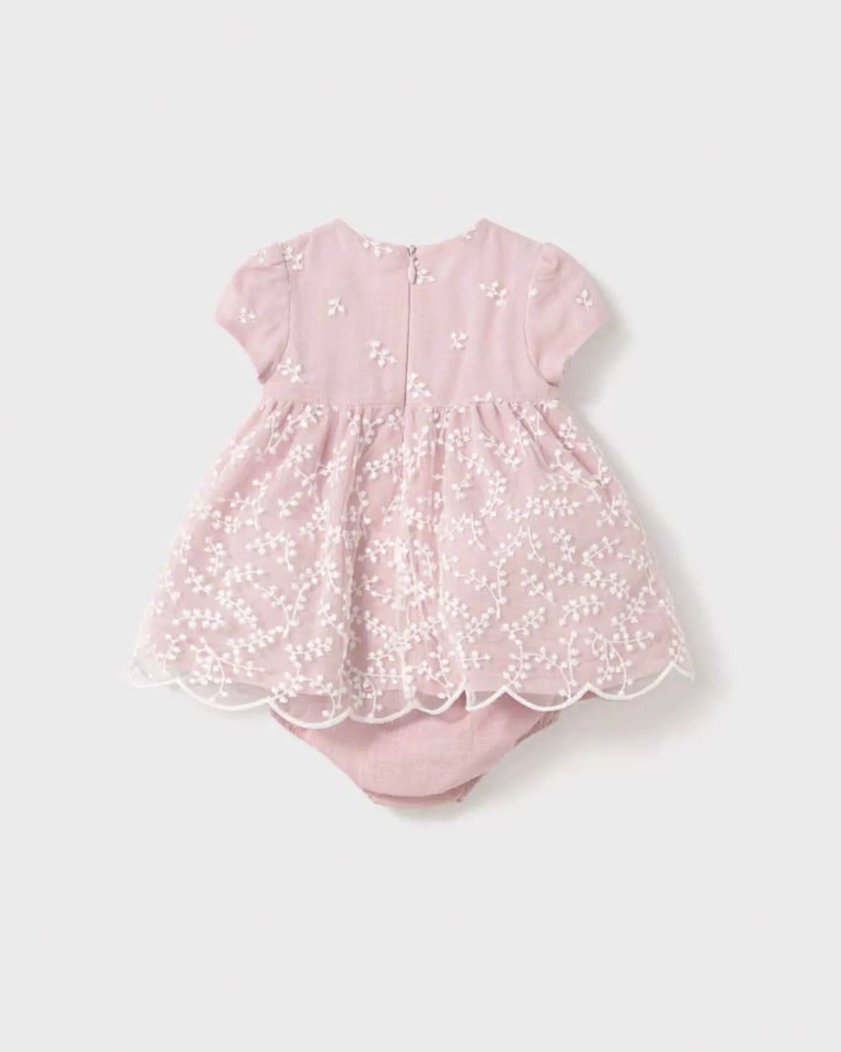 Abito fit and flare rosa con tulle e ricamo a fiori all-over