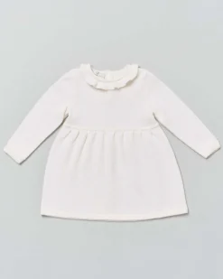 Abito girocollo panna in lana fit and flare a maniche lunghe
