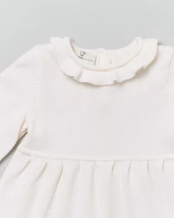 Abito girocollo panna in lana fit and flare a maniche lunghe