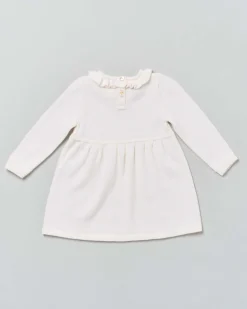 Abito girocollo panna in lana fit and flare a maniche lunghe