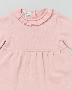 Abito girocollo rosa in lana fit and flare a maniche lunghe