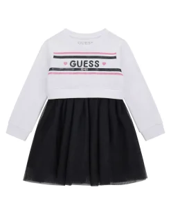 Abito Guess bianco e nero in puro cotone con gonna in tulle
