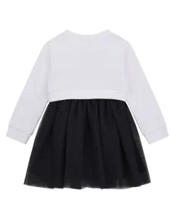 Abito Guess bianco e nero in puro cotone con gonna in tulle