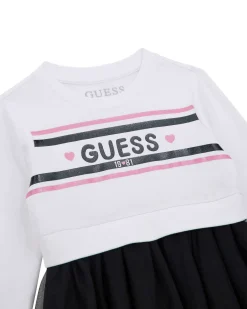 Abito Guess bianco e nero in puro cotone con gonna in tulle
