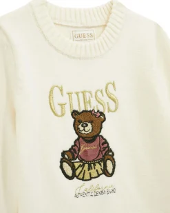 Abito Guess in maglia avorio di visto viscosa con orsetta