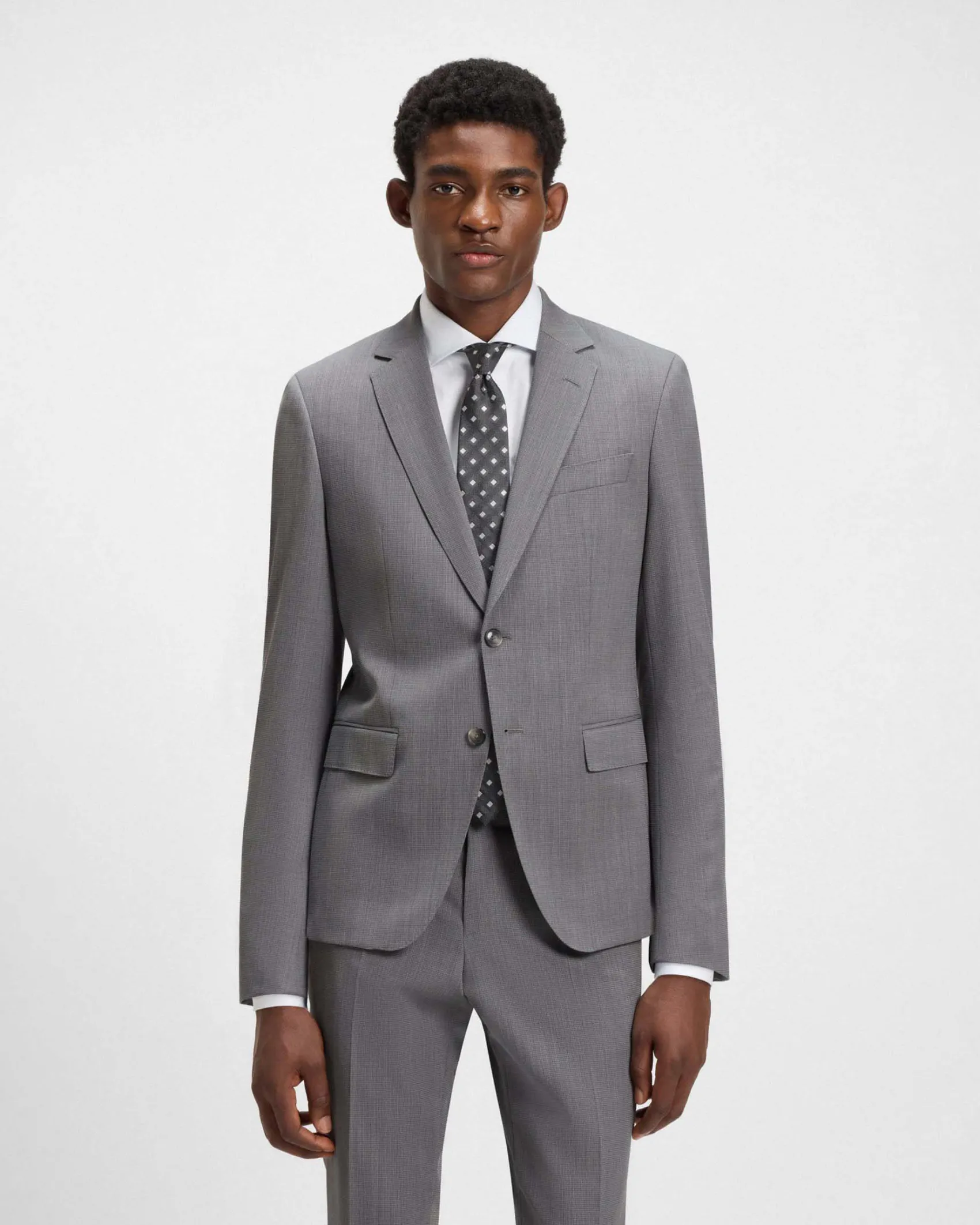 Abito Huge Boss grigio in misto lana stretch con micro motivo