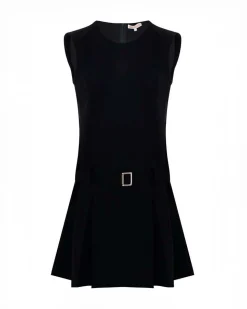 Abito Kocca nero smanicato in viscosa stretch con cintura