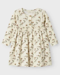 Abito Lil'Atelier avorio in cotone a maniche lunghe con motivo floreale
