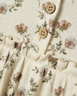 Abito Lil'Atelier avorio in cotone a maniche lunghe con motivo floreale