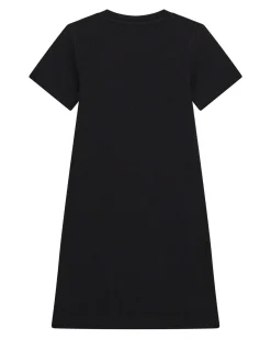 Abito longuette Guess nero a costine in cotone stretch e maniche corte