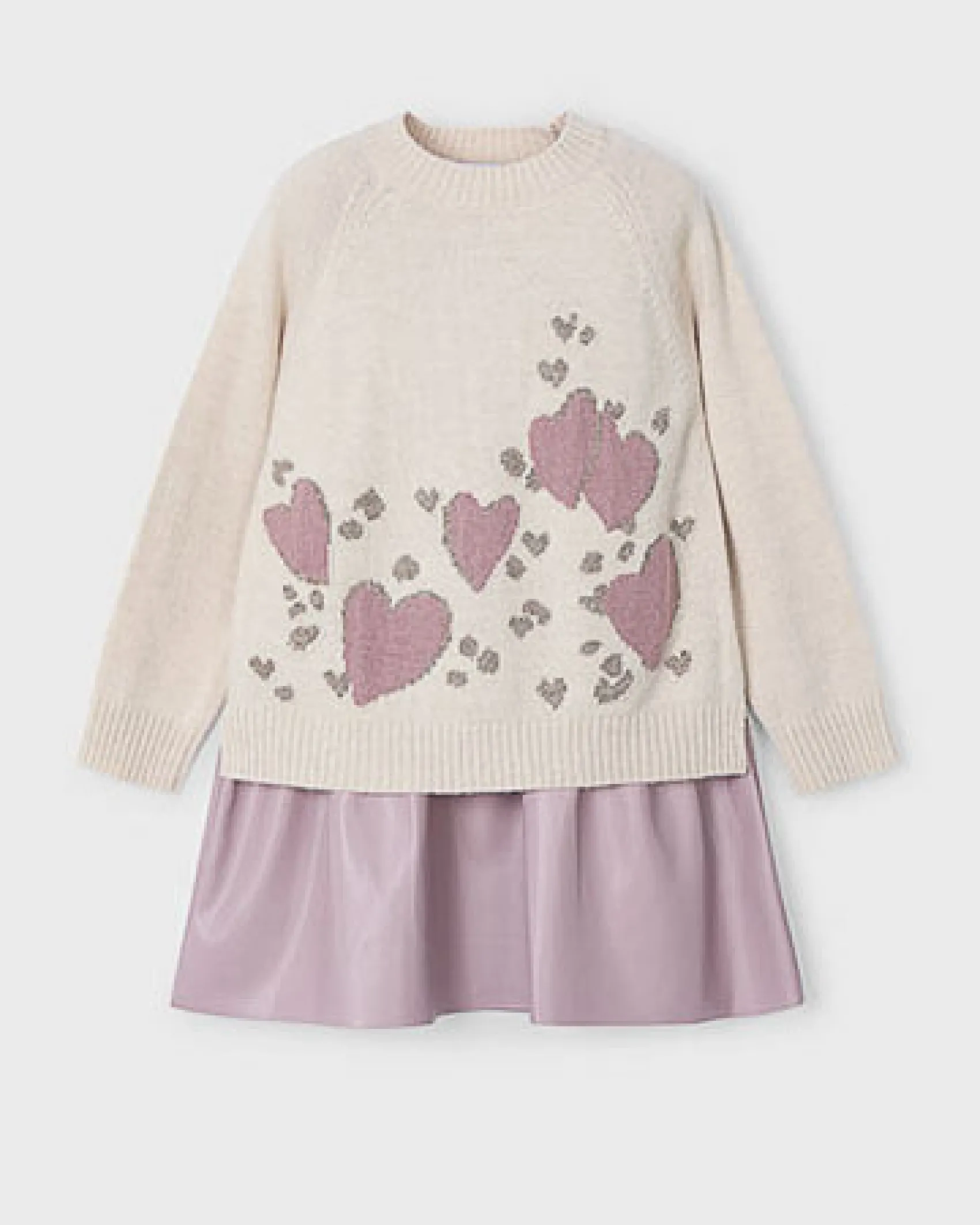 Abito Mayoral a due pezzi con maglia e sottoveste malva e beige