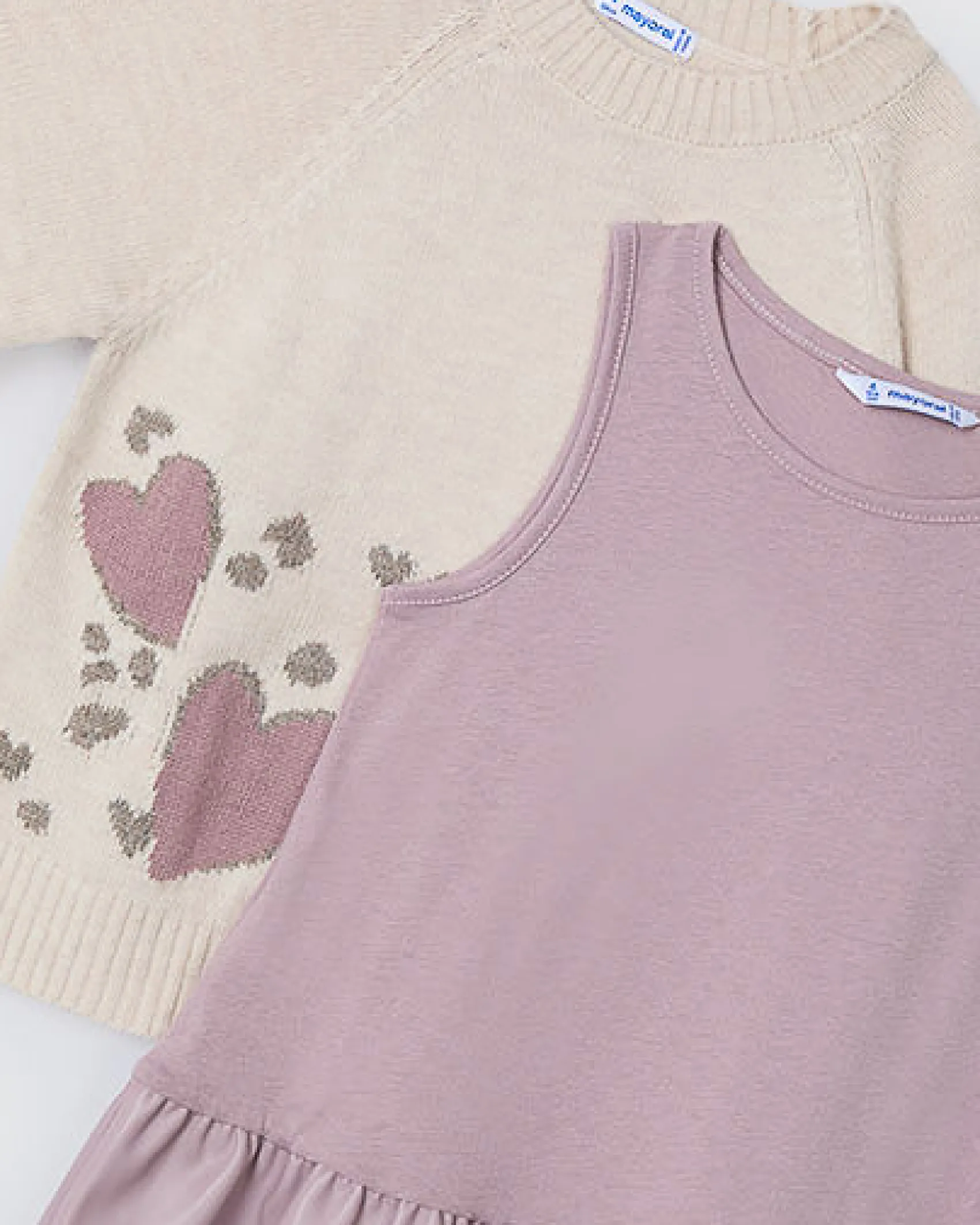 Abito Mayoral a due pezzi con maglia e sottoveste malva e beige