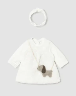 Abito Mayoral bianco in ecopelliccia con cagnolino 3D e fascia