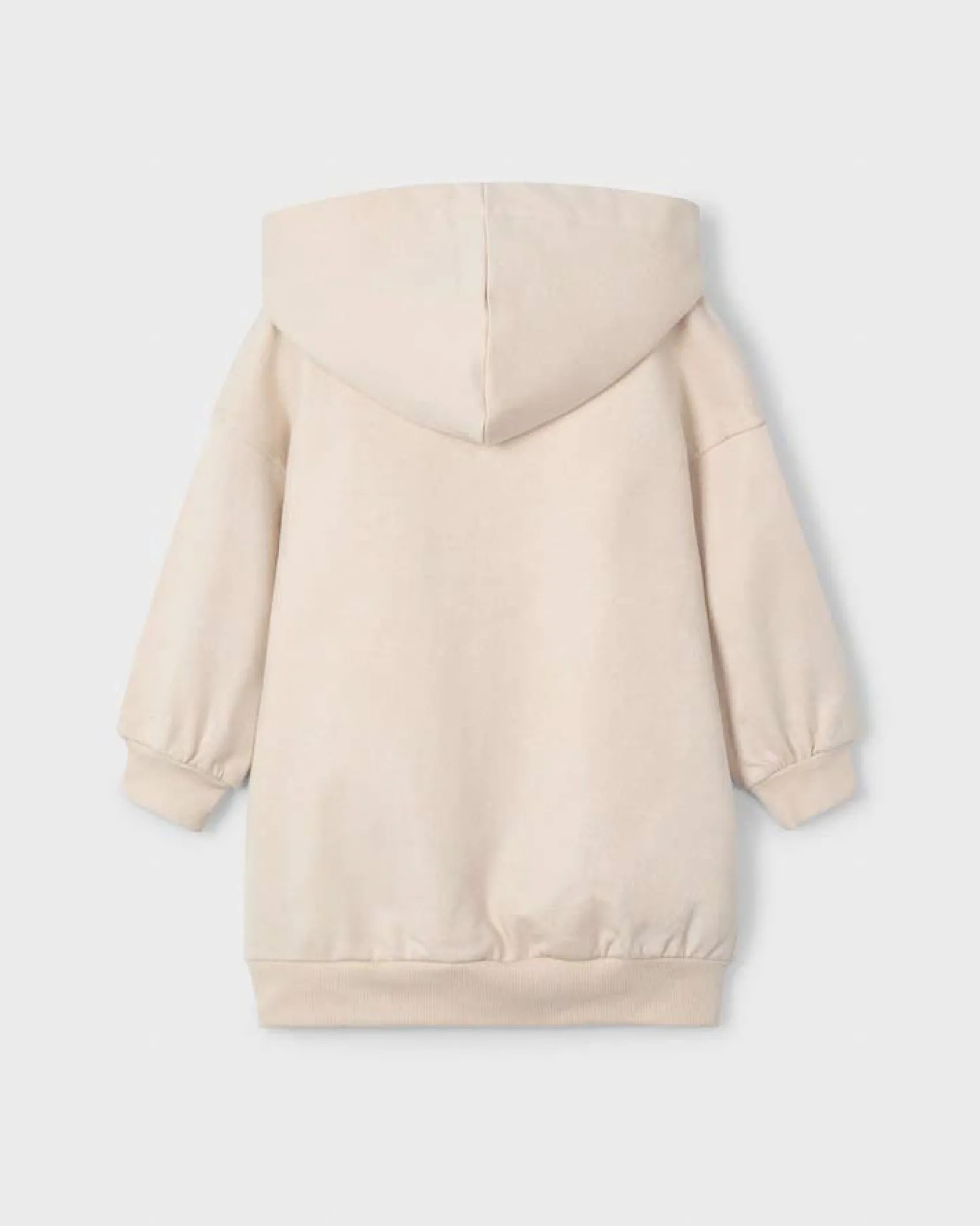 Abito Mayoral color panna a maniche lunghe in felpa di cotone stretch con cappuccio e orsetto