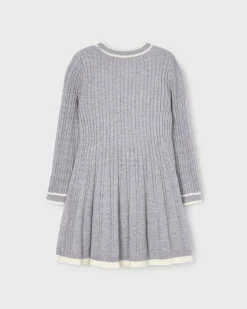 Abito Mayoral grigio e bianco in misto viscosa tricot a maniche lunghe