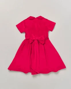 Abito mezza manica rosso in velluto con applicazione floreale 4-6 anni