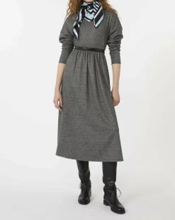 Abito midi grigio Weekend Max Mara in misto viscosa con taglio arriciato alto in vita e maniche lunghe