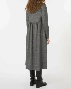 Abito midi grigio Weekend Max Mara in misto viscosa con taglio arriciato alto in vita e maniche lunghe