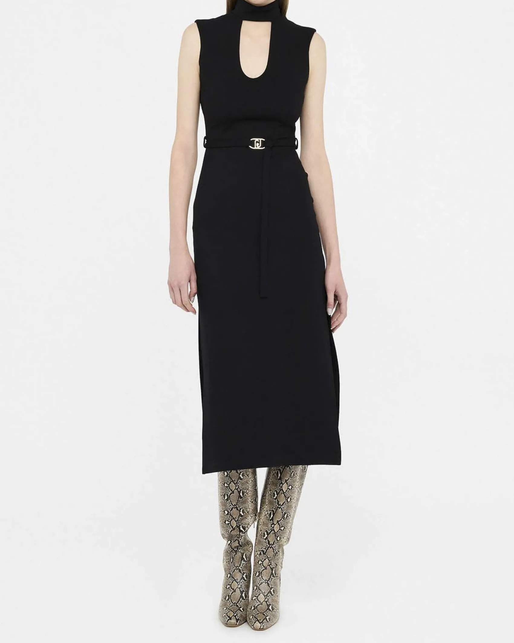 Abito midi Liu Jo Jeans nero in viscosa con cut-out e cintura