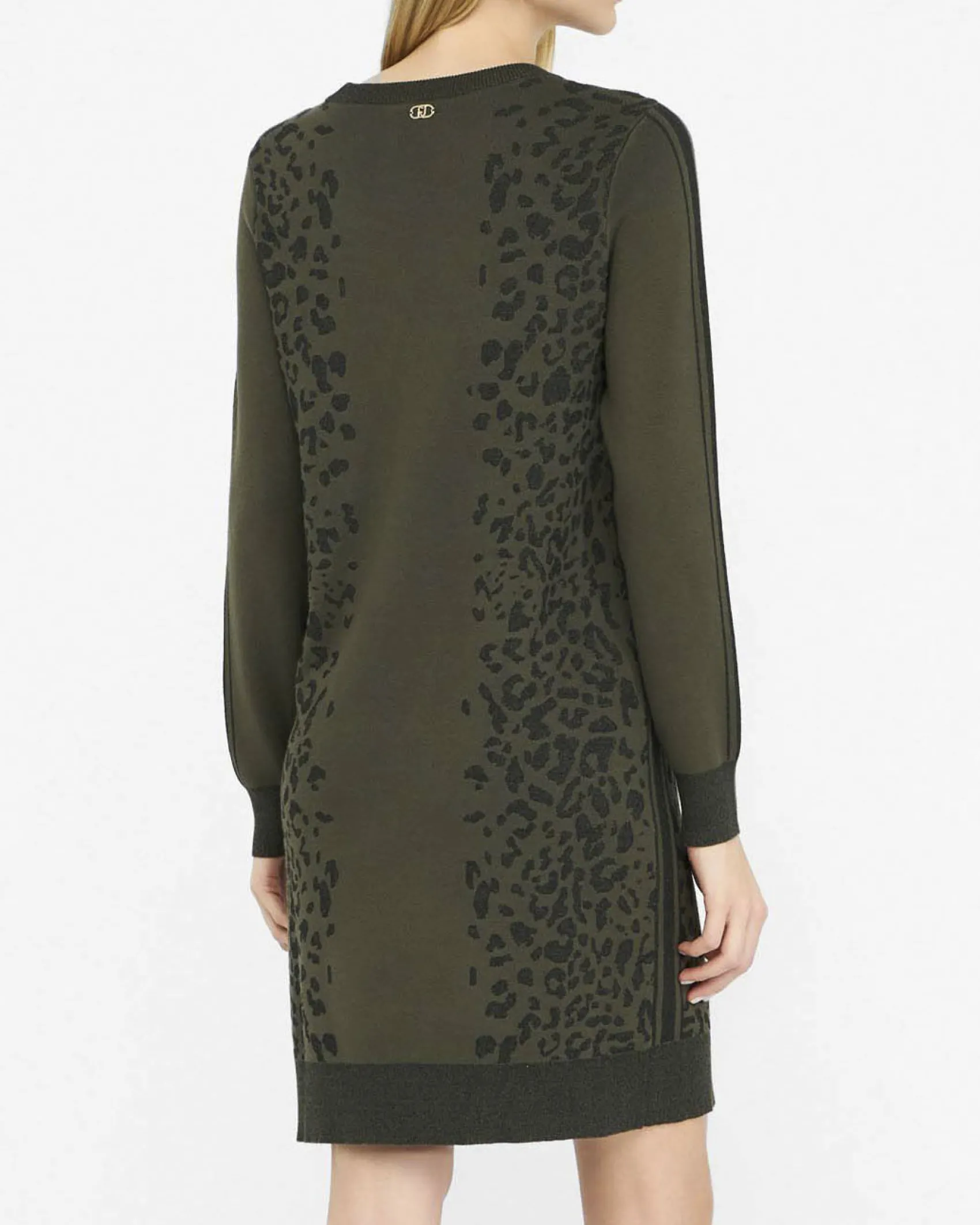 Abito midi Liu Jo Sport militare in maglia con motivo animalier