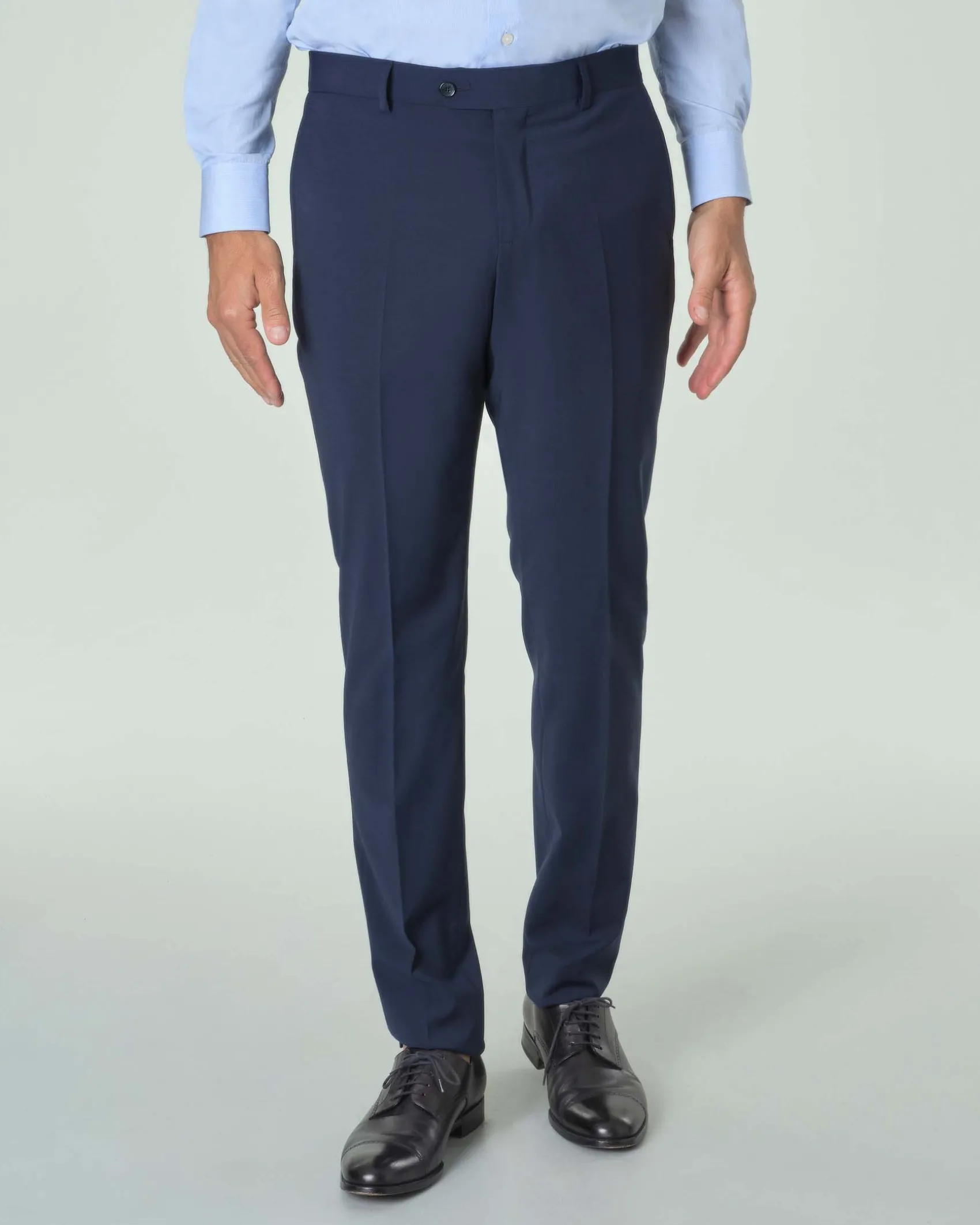Abito Paul Baker blu in tela di lana stretch con rever a lancia
