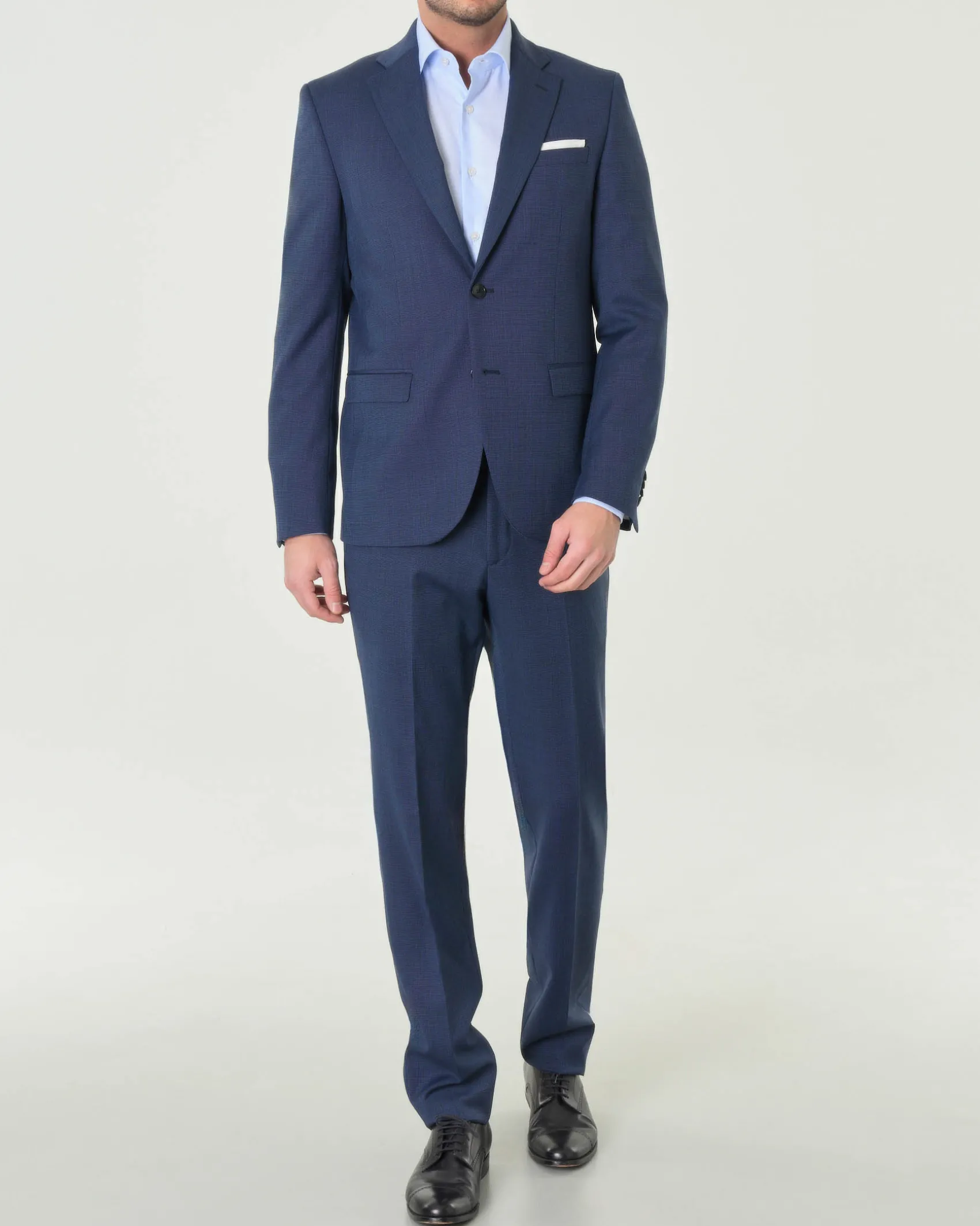 Abito Paul Baker monopetto blu indaco slim-fit in tessuto punto spillo di misto lana stretch