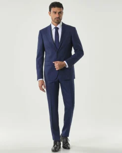 Abito Pellizzari drop7 blu gessato in tela di lana Vitale Barberis Canonico