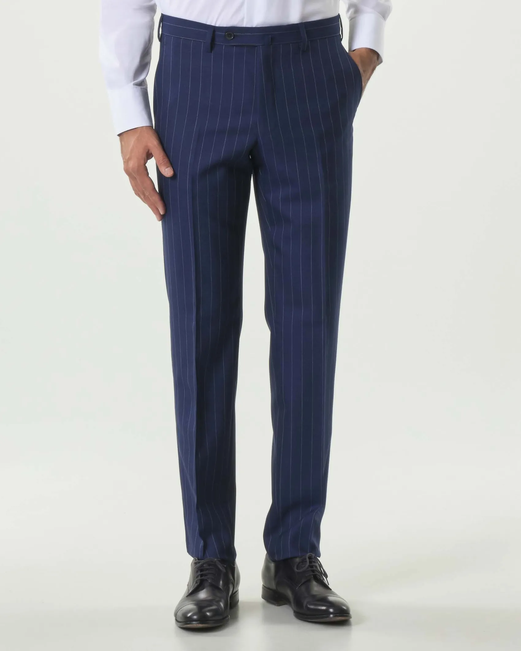 Abito Pellizzari drop7 blu gessato in tela di lana Vitale Barberis Canonico