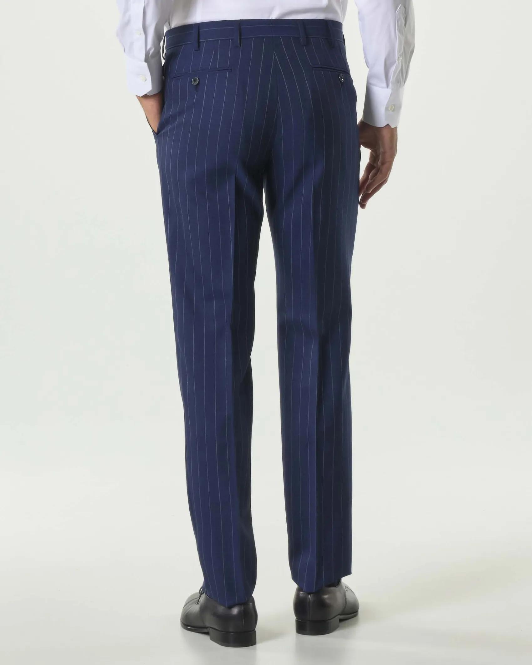 Abito Pellizzari drop7 blu gessato in tela di lana Vitale Barberis Canonico