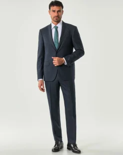 Abito Pellizzari drop6 blu micro pied de poule in tela di lana e seta Vitale Barberis Canonico