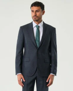 Abito Pellizzari drop6 blu micro pied de poule in tela di lana e seta Vitale Barberis Canonico