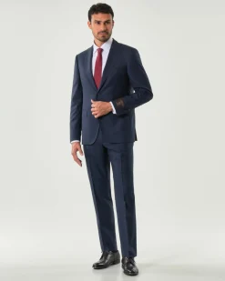 Abito Pellizzari drop6 blu in tela di lana Vitale Barberis Canonico principe di Galles soffuso