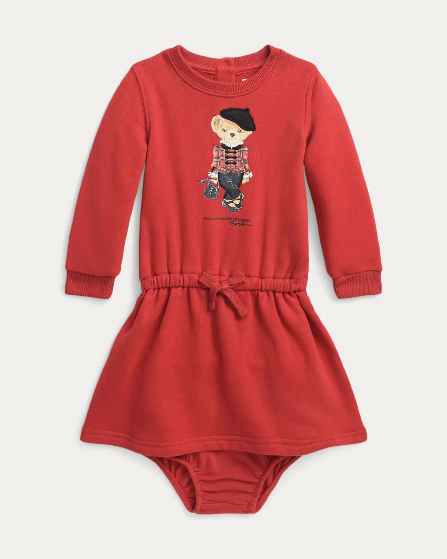 Abito Ralph Lauren rosso in felpa di cotone con ricamo Polo Bear