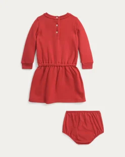 Abito Ralph Lauren rosso in felpa di cotone con ricamo Polo Bear