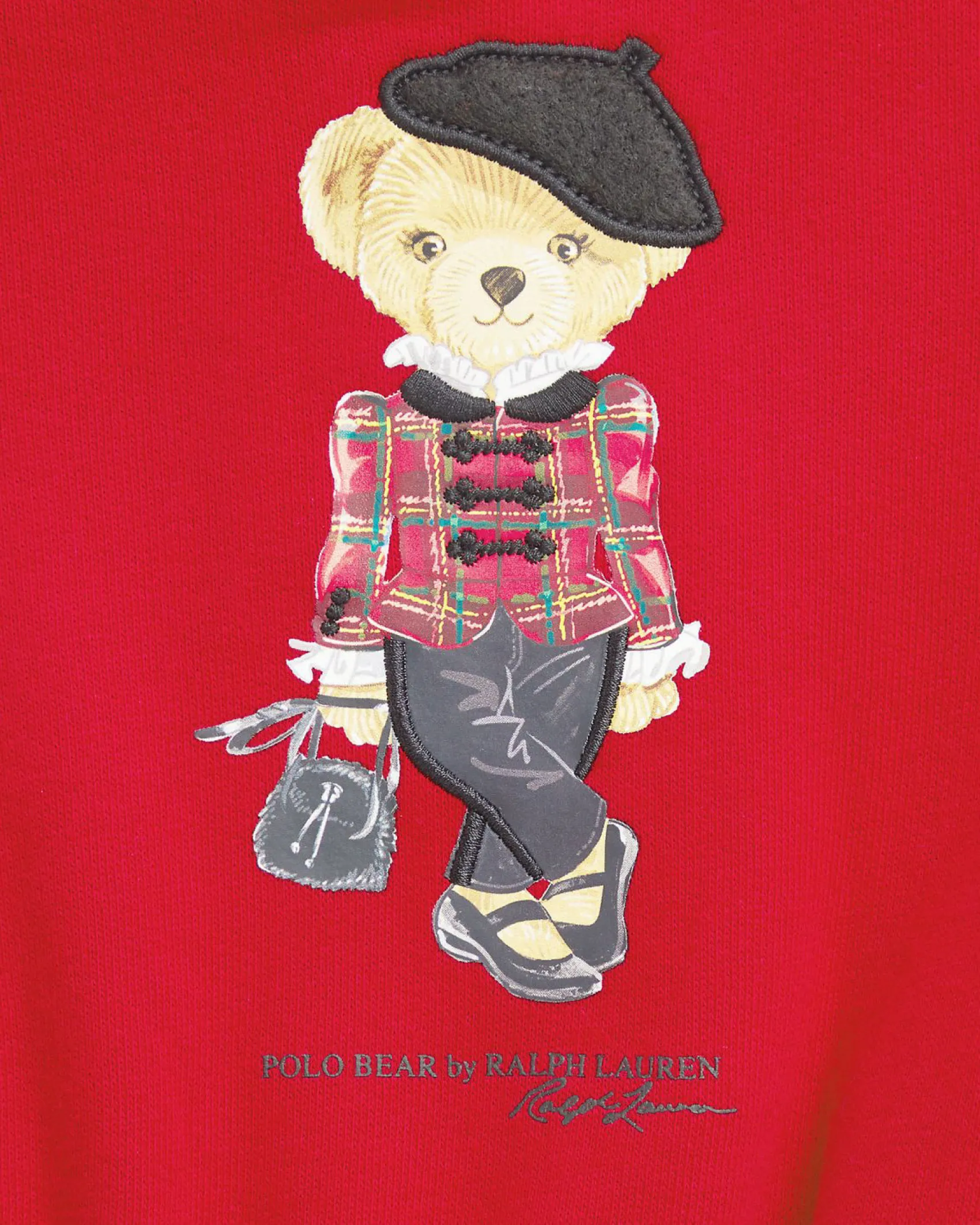 Abito Ralph Lauren rosso in felpa di cotone con ricamo Polo Bear
