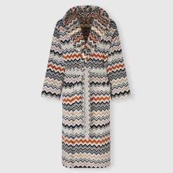 Accappatoio Bernard in spugna di cotone a fantasia chevron bianco nero e coccio