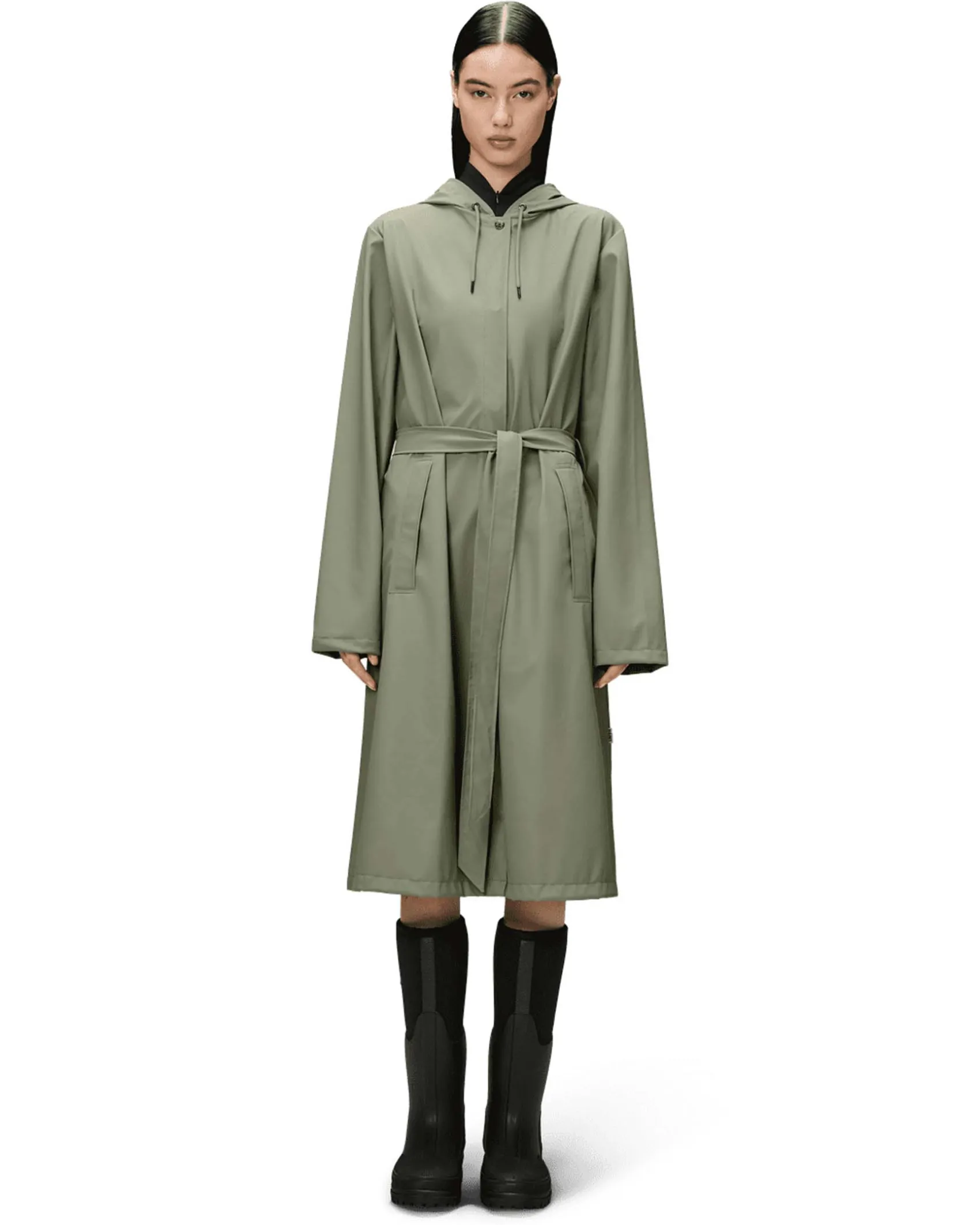 A-Line Longer W Jacket color verde salvia dalla linea svasata con cappuccio